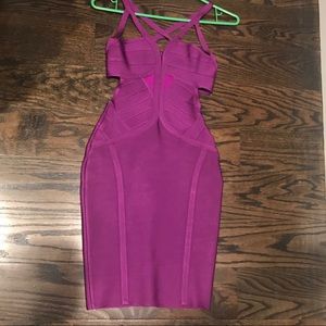 Purple deep v bandage dress